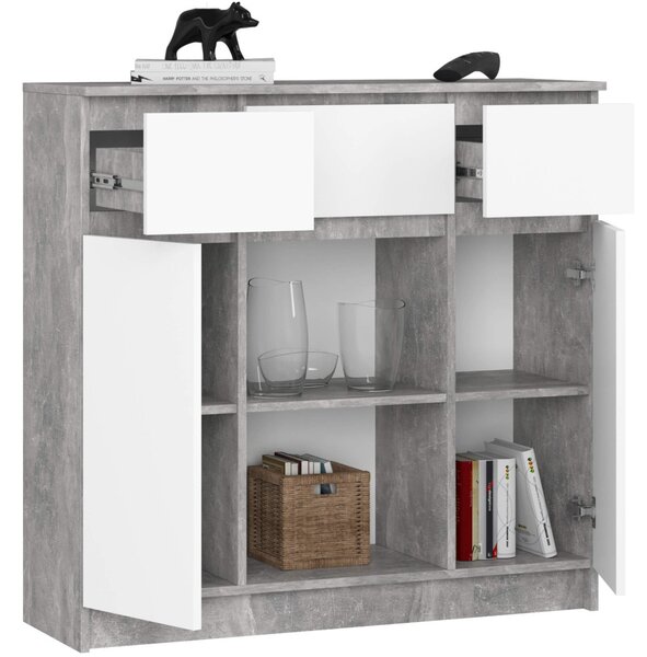 Fiókos komód fiókokkal és ajtókkal JUNIPER - beton / fehér