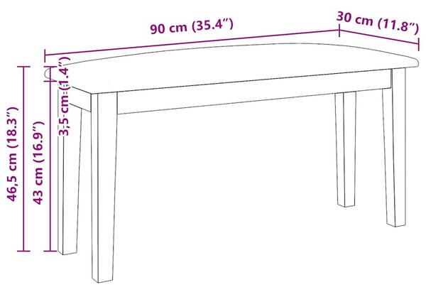 Fehér tömörfa gumiból pad 90 cm