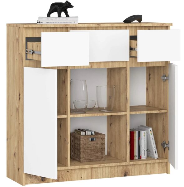 Fiókos komód fiókokkal és ajtókkal JUNIPER - artisan tölgy / fehér