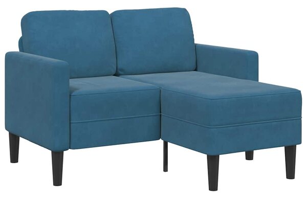 Kék bársony 2 üléses kanapé L-alakú kanapéval 125 cm