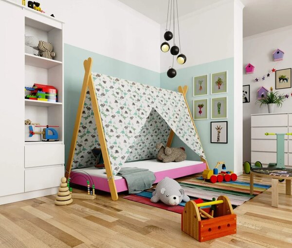 Gyerekágy ház 80x180 ESMORIA - rózsaszín / barna