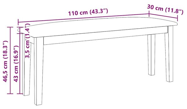 VidaXL barna tömörfa gumiból pad 110 cm
