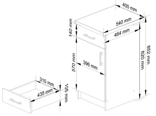 TRIVORA alsó konyhaszekrény - szélesség 40 cm, fehér / sonoma tölgy