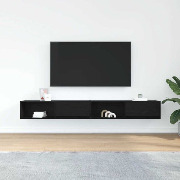 2 db fekete tölgy színű szerelt fa TV-szekrény 100x31x25,5cm