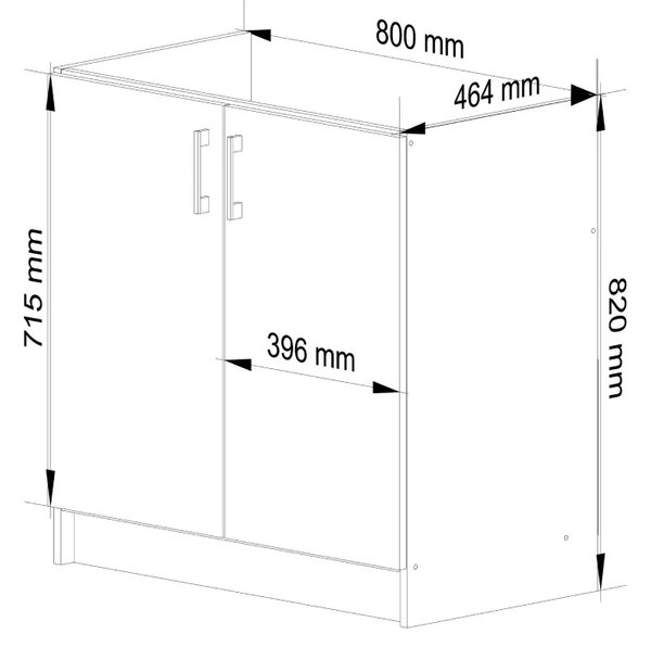 TRIVORA alsó mosdószekrény - szélesség 80 cm, fehér / sonoma tölgyfa