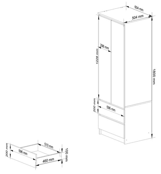 Fiókos gardróbszekrény 60 cm WREN - fehér / sonoma tölgy