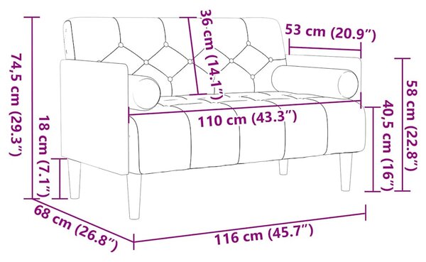 Krém bársony loveseat kanapé párnákkal 110 cm
