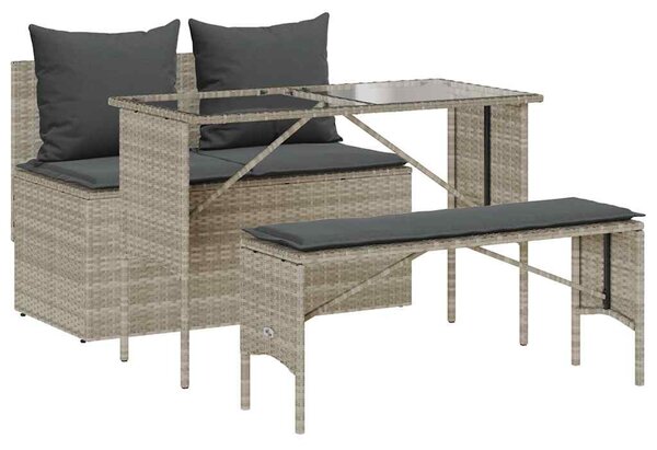 3részes világosszürke polyrattan kerti étkezőgarnitúra párnával