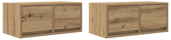 2 db kézműves tölgy szerelt fa TV-szekrény 60x31x25,5 cm