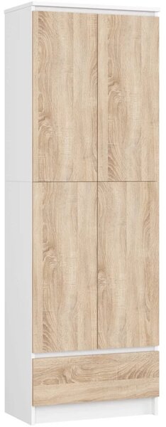 Kétajtós szekrény fiókkal 60 cm VALESTRA - fehér / sonoma tölgy