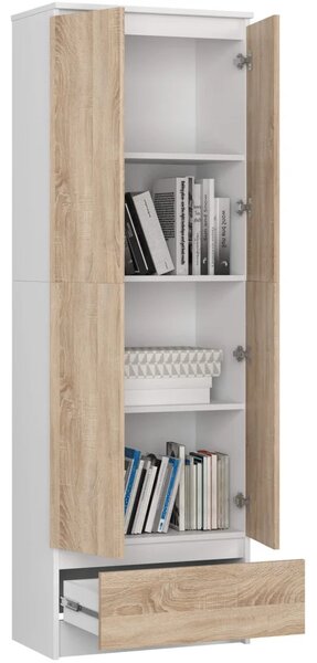 Kétajtós szekrény fiókkal 60 cm VALESTRA - fehér / sonoma tölgy