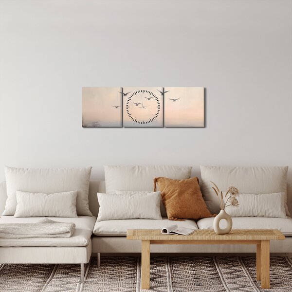 Kép - Madárcsapat (órával) (90x30 cm)