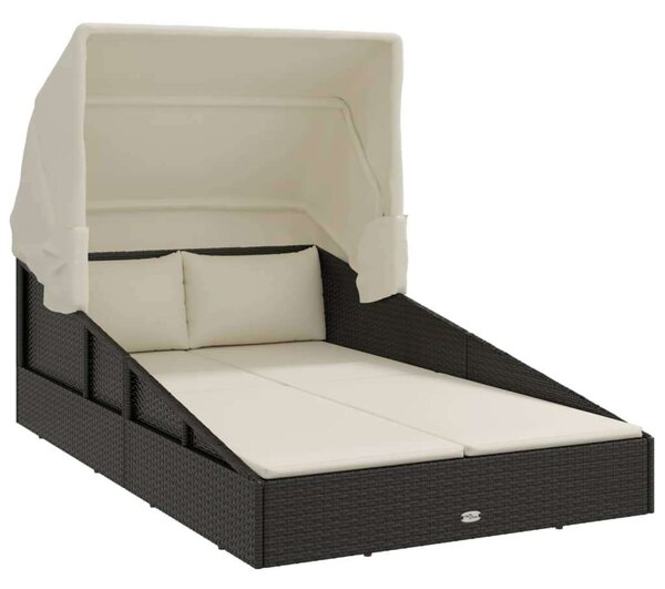 VidaXL polyrattan napágy összecsukható tetővel 200x114x128 cm, Fekete