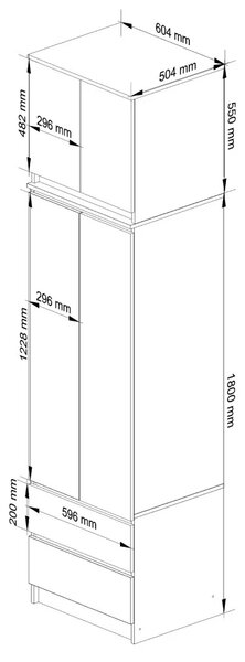 Gardróbszekrény bővíthető 60 cm WREN - fehér / magasfényű fehér