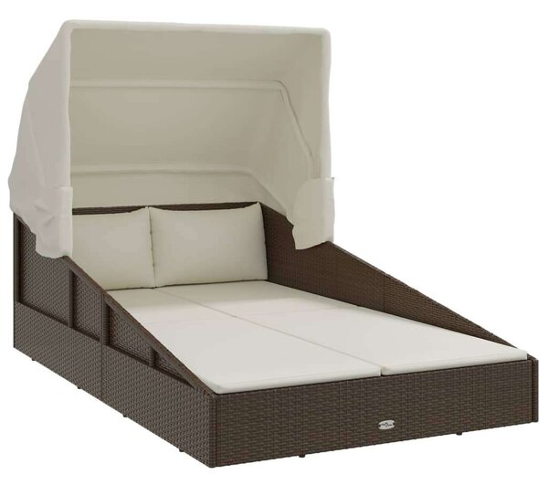 VidaXL Barna polyrattan napozóágy összecsukható tetővel 200x114x128 cm