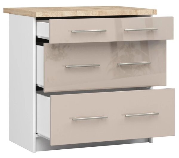 Konyhaszekrény fiókokkal 80 cm VERMINA - fehér / cappuccino fényes felületű