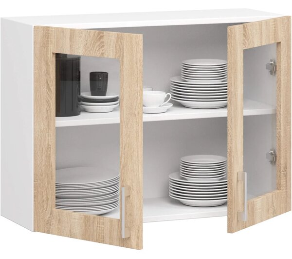 TRIVORA felső vitrines szekrény - szélesség 80 cm, fehér / sonoma tölgyfa