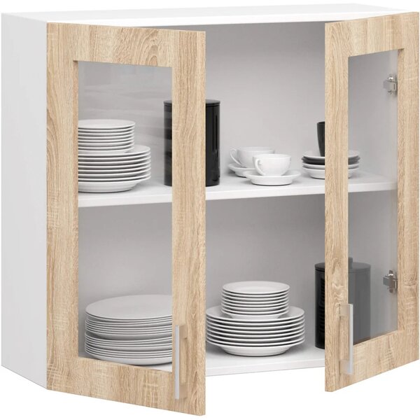 Felső kétajtós vitrines szekrény TRIVORA - szélesség 80 cm, fehér / sonoma tölgy