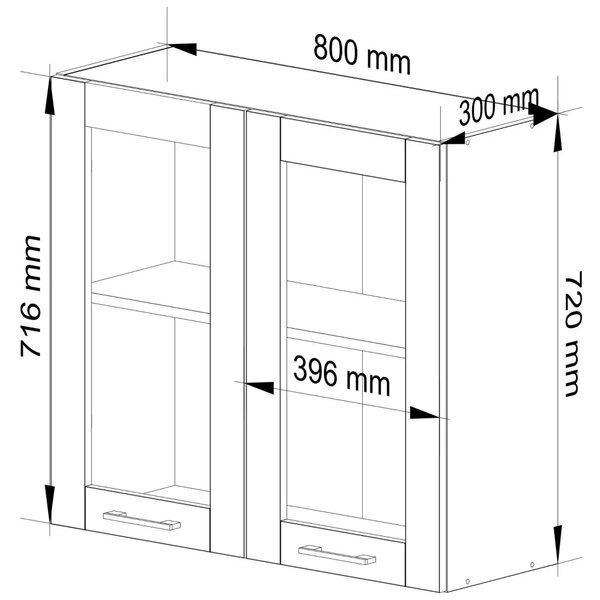 Felső vitrines szekrény 80 cm VERMINA - fehér / beton