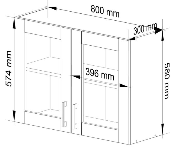 TRIVORA felső vitrines szekrény - szélesség 80 cm, fehér / sonoma tölgyfa