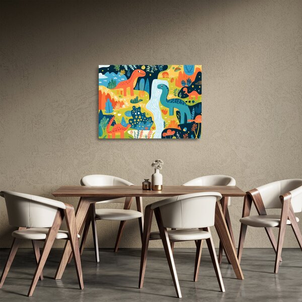 Üveg kép - Vidám dinoszauruszok (70x50 cm)