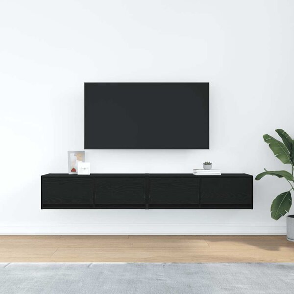 2 db fekete tölgy színű szerelt fa TV-szekrény 80x31x25,5 cm
