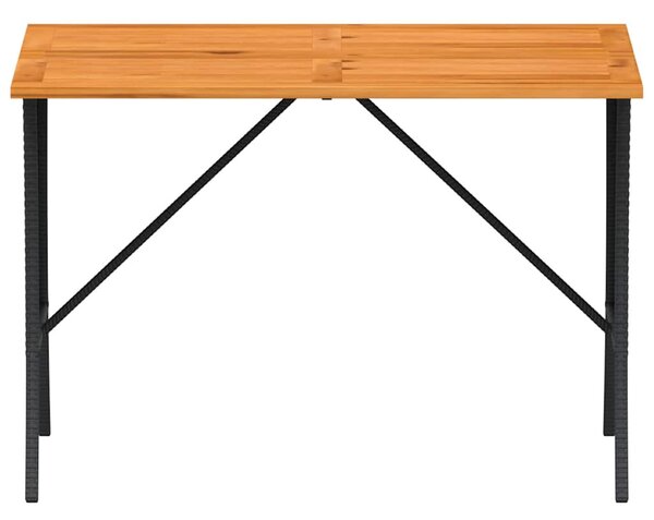 Fekete polyrattan kerti asztal akácfa lappal 105x75x72 cm