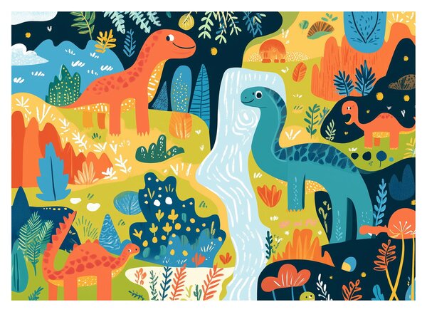 Üveg kép - Vidám dinoszauruszok (70x50 cm)