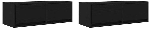 2 db fekete tölgy színű szerelt fa TV-szekrény 80x31x25,5 cm