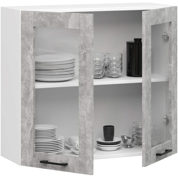 Felső vitrines szekrény 80 cm VERMINA - fehér / beton