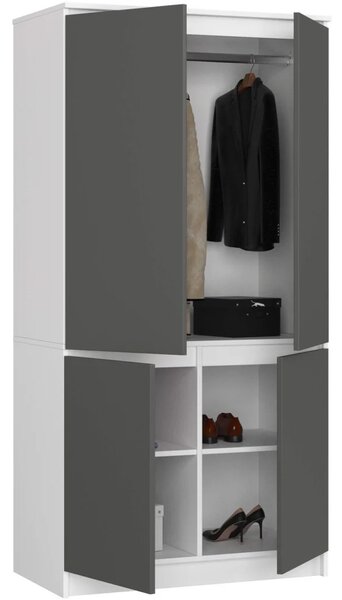 Négyajtós szekrény 90 cm LOTA - fehér / szürke