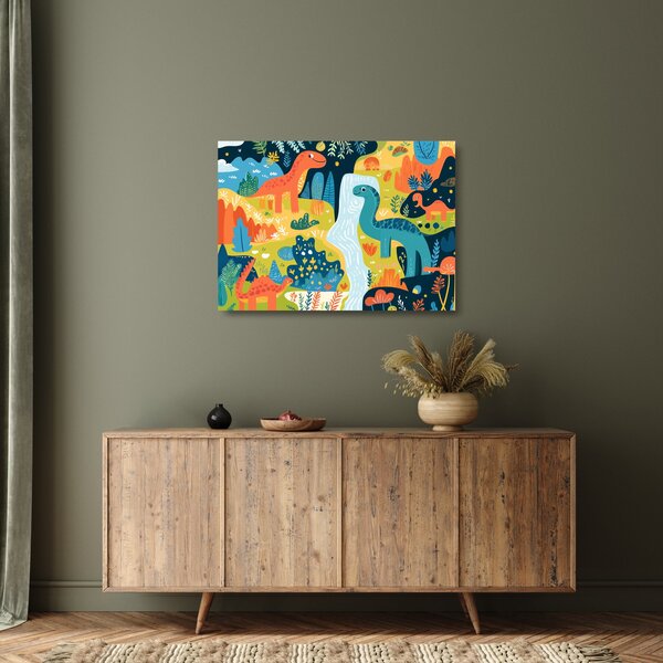 Üveg kép - Vidám dinoszauruszok (70x50 cm)
