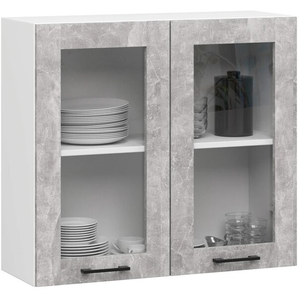 Felső vitrines szekrény 80 cm VERMINA - fehér / beton