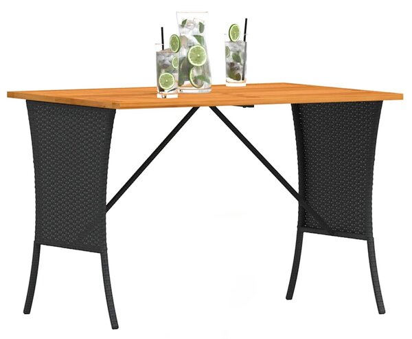 Fekete polyrattan kerti asztal akácfa lappal 105x75x72 cm
