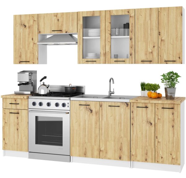 Felső vitrines szekrény 80 cm VERMINA - fehér / artisan tölgy
