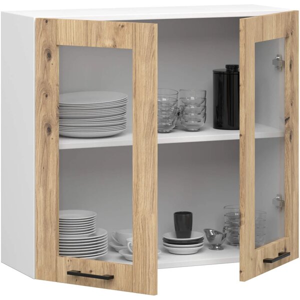 Felső vitrines szekrény 80 cm VERMINA - fehér / artisan tölgy