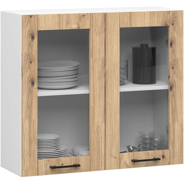 Felső vitrines szekrény 80 cm VERMINA - fehér / artisan tölgy