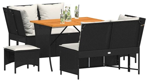 5 részes fekete polyrattan kerti kanapészett párnákkal