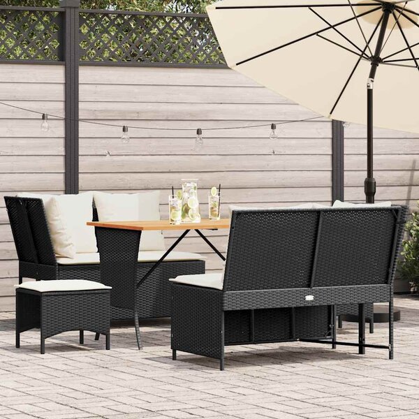 5 részes fekete polyrattan kerti kanapészett párnákkal