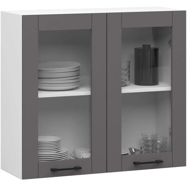 Felső vitrines szekrény 80 cm VERMINA - fehér / szürke