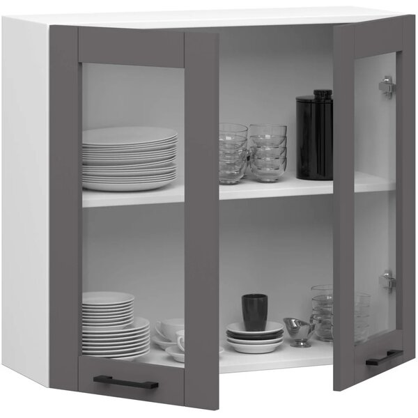 Felső vitrines szekrény 80 cm VERMINA - fehér / szürke