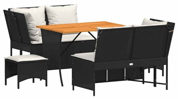 5 részes fekete polyrattan kerti kanapészett párnákkal
