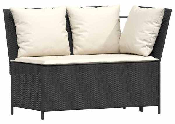 5 részes fekete polyrattan kerti kanapészett párnákkal