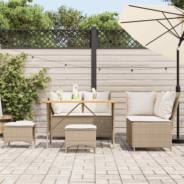 5 részes bézs polyrattan kerti ülőgarnitúra párnákkal