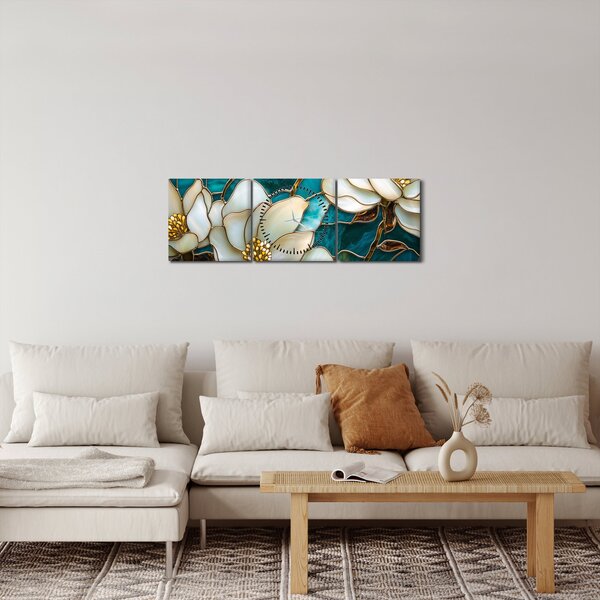 Kép - Ólomüveg magnóliával (órával) (90x30 cm)