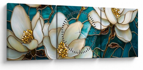 Kép - Ólomüveg magnóliával (órával) (90x30 cm)