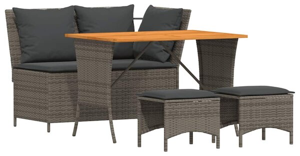 4 részes szürke polyrattan kerti étkezőszett párnával