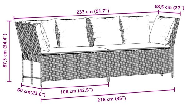 Barna polyrattan kerti kanapé párnákkal