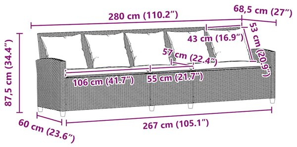 5 személyes bézs polyrattan kerti kanapé párnával
