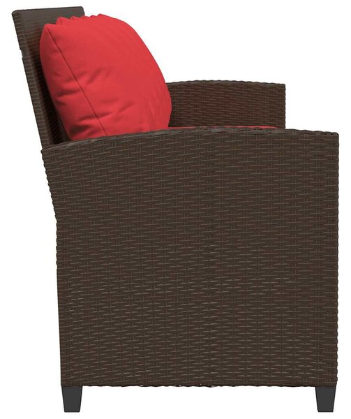 5 személyes barna polyrattan kerti kanapé párnával